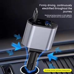 4-in-1 Retractable Car Charger | Dual USB & USB-C PD Fast Charging, 100W