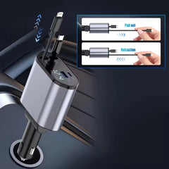 4-in-1 Retractable Car Charger | Dual USB & USB-C PD Fast Charging, 100W